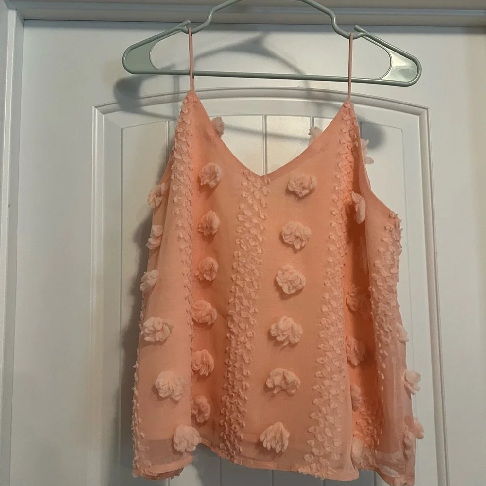 She + Sky Summer Pink Boho Coquette Textured Floral Spaghetti Strap Girly Cami - Picture 2 of 5